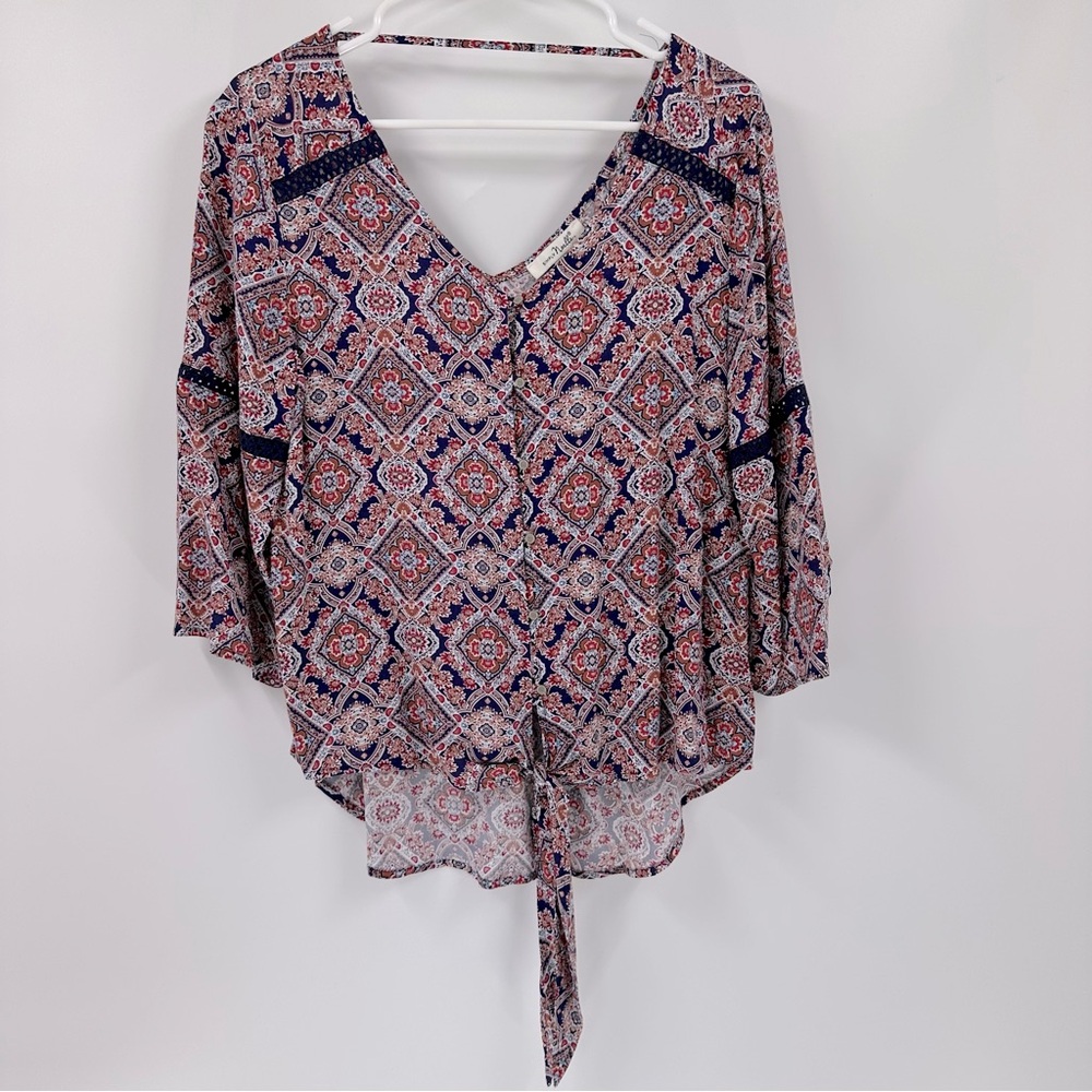 SUMPLY NOELLE Sz XS (4-6) Double V-Neck Tie Front